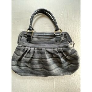 Fredd And Basha Satchel Style Hand Bag Gray/Black Brass Rings Leather